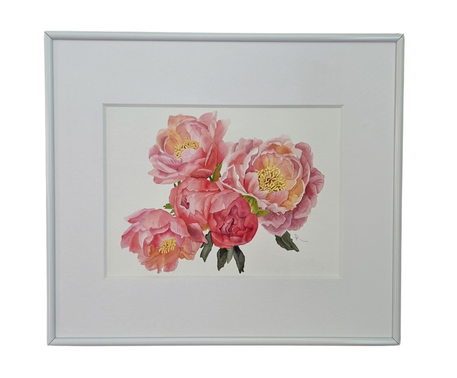 Peony Bouquet, Watercolor, Framed 14″×16″ at Langley Art & Home
