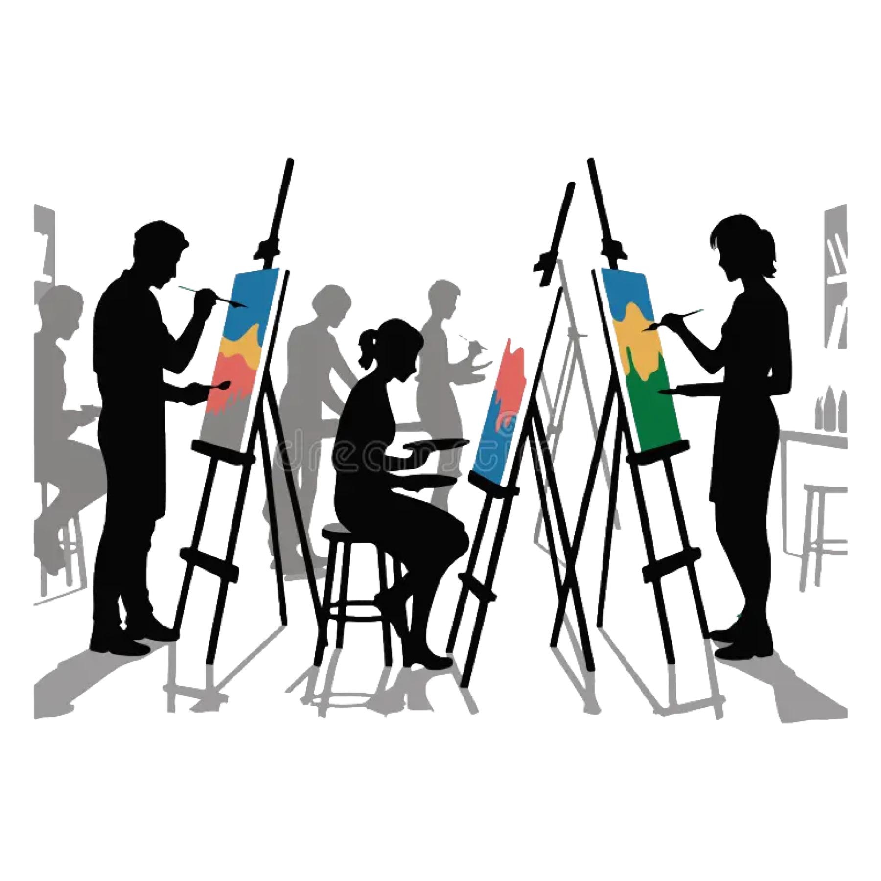 Illustration of artists painting at their easels