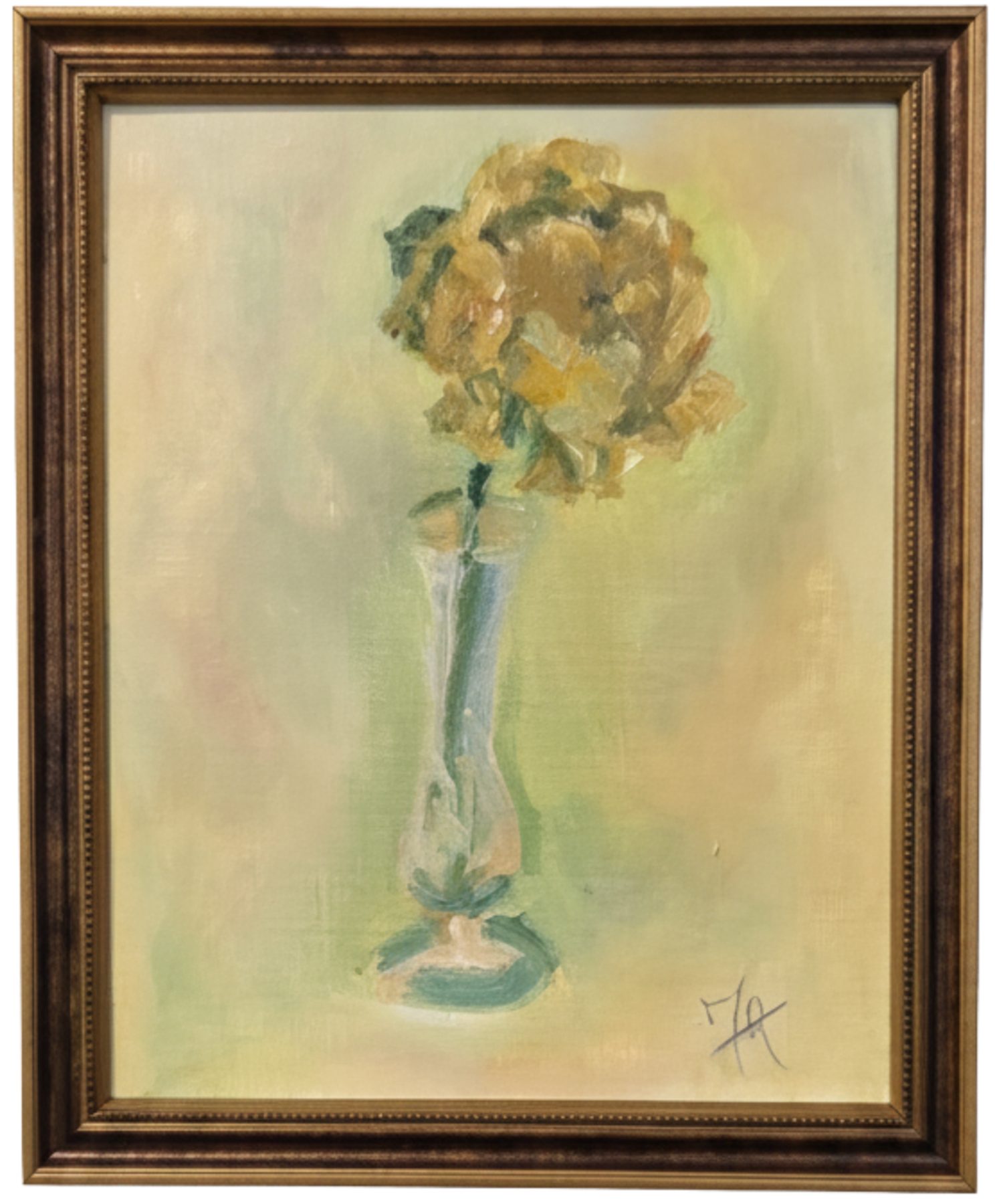 Peony in Yellow, Oil, Framed 9″×12″ at Langley Art & Home