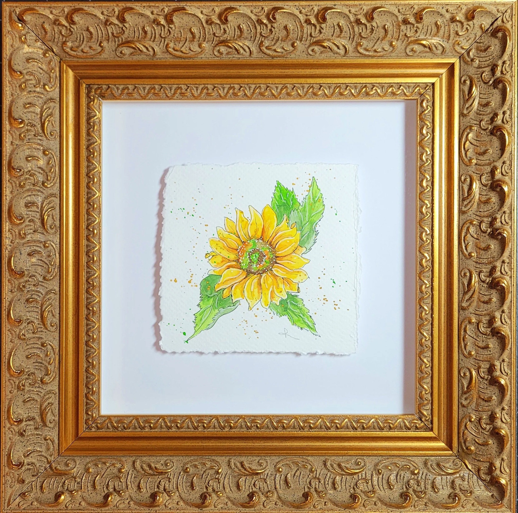 Mini Sunflower, Watercolor, Framed 11×11 at Langley Art & Home