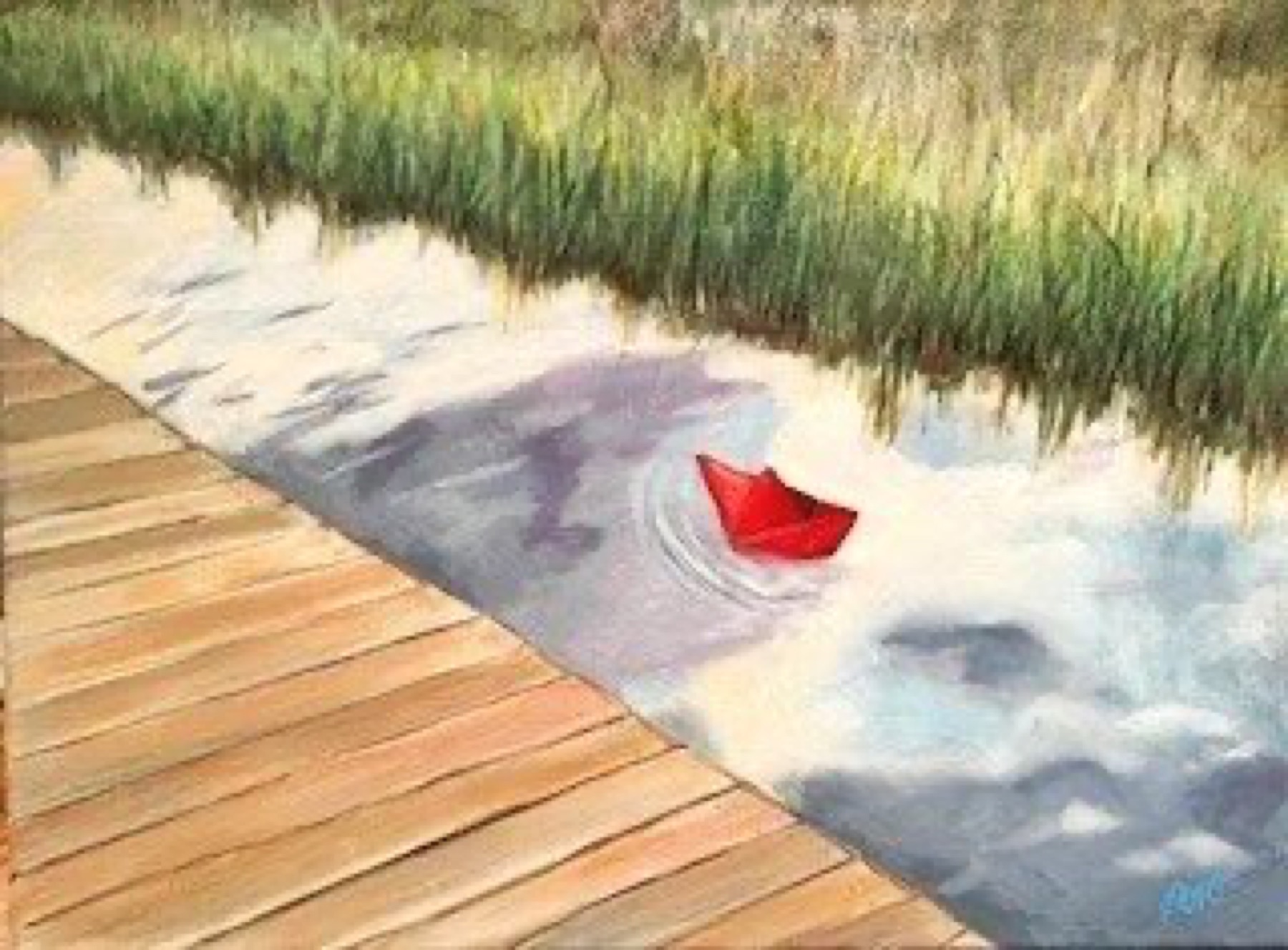Red Boat, Acrylic, Canvas 24″×18″ at Langley Art & Home