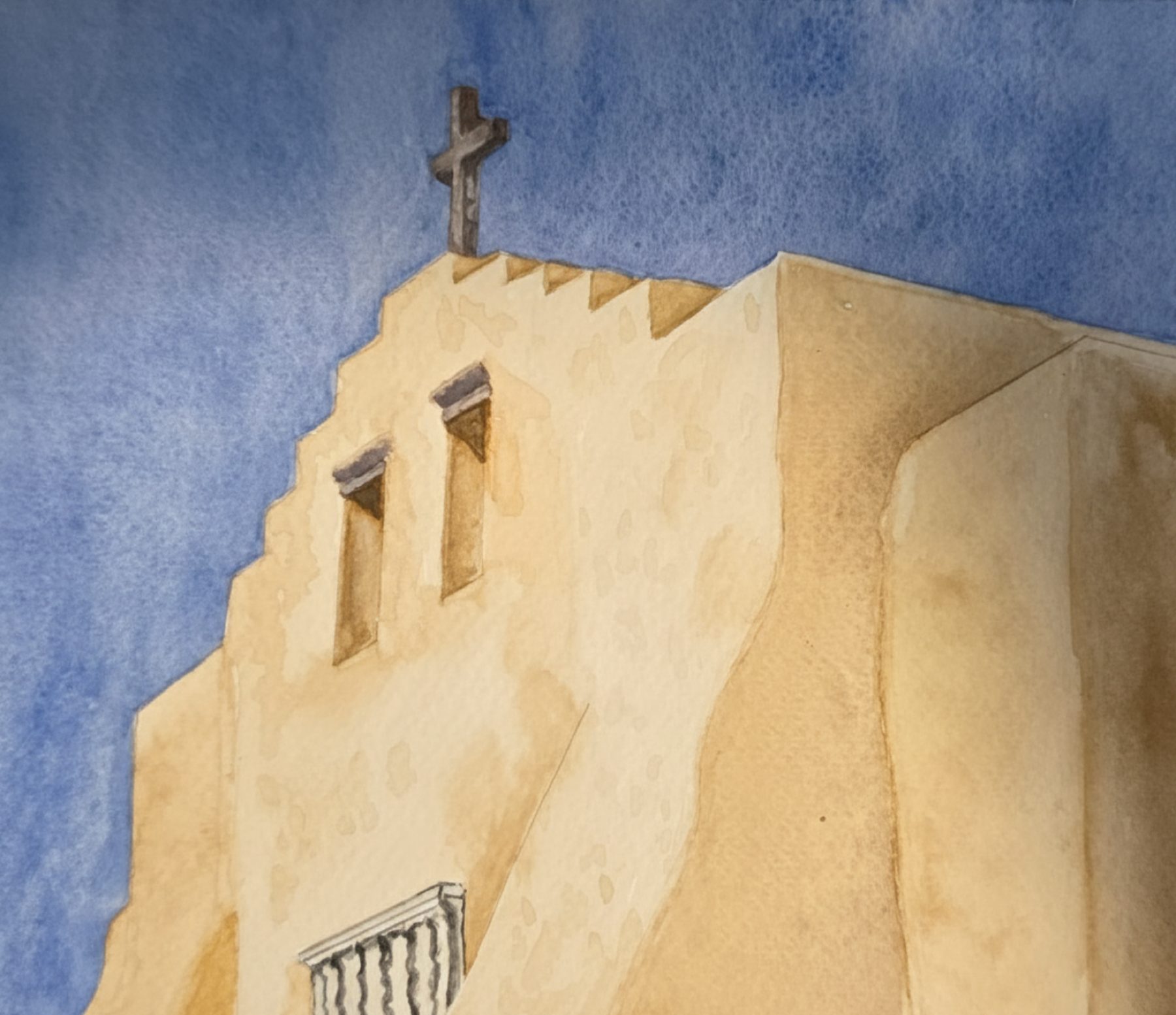 Santa Fe Blue, Watercolor, Matted 12″×14″ at Langley Art & Home